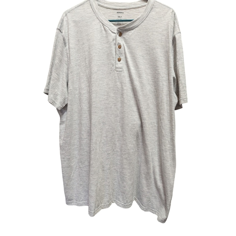 Sonoma Henley Shirt Mens 3XLT Gray Excellent Short Sleeve Slub Textured Button